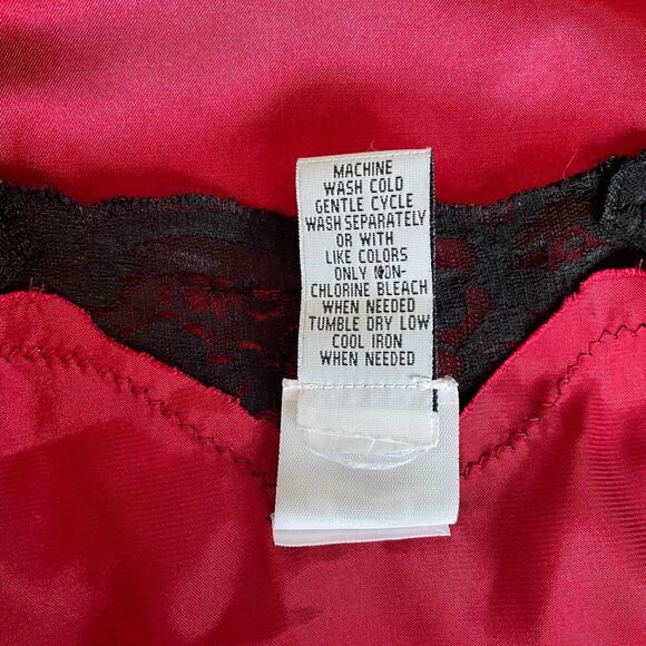 Lingerie Nightgown Size Small Red Satin Black Lace Long Sleeve Sleep Silky Sexy - Picture 13 of 15